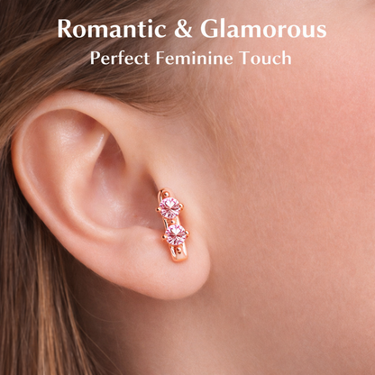 Rose Gold Triple Pink Stone Hoop Earrings