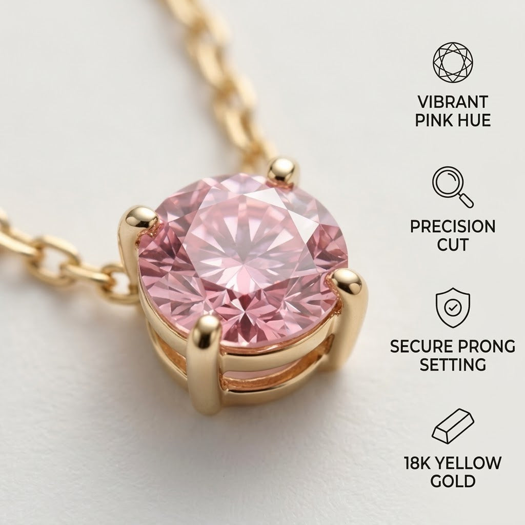 Gold Pink Solitaire Pendant Necklace