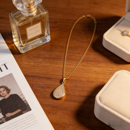 ☀️ "Pave Diamond Teardrop Pendant" – Shimmering Pave Setting | Delicate Chain | Everyday Luxury ✨