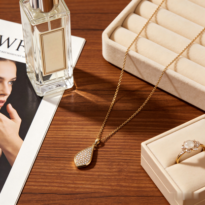 💎 "Full Pave Teardrop Gold Necklace" – Dainty Gold Chain | Teardrop Pendant Paved with Micro CZ | Sparkle for Evening 🌟