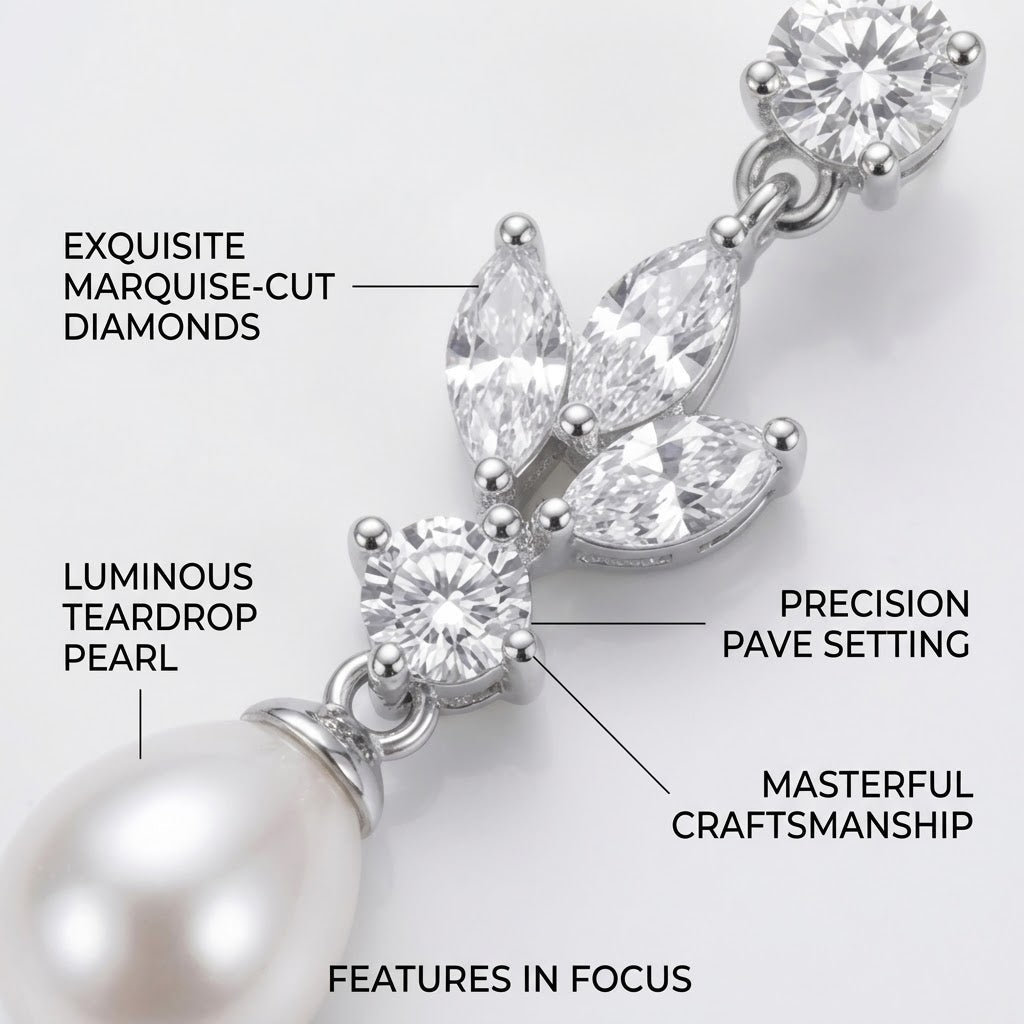 Silver Crystal Pearl Drop Earrings